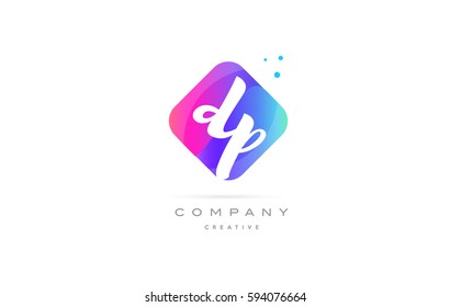 dp d p  pink blue rhombus abstract 3d alphabet company letter text logo hand writting written design vector icon template 
