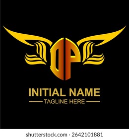 DP Golden Wing Emblem Logo with elegant gold wings, sleek and modern design. Ideal for branding, creative projects, luxury businesses, or artistic ventures.