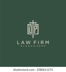 DP initial monogram for law firm with sword and shield logo image