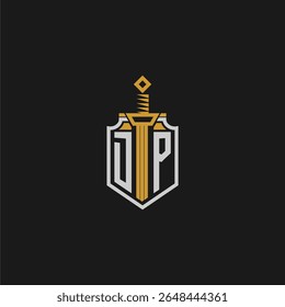 Monograma inicial DP para imagem em estilo escudo e espada