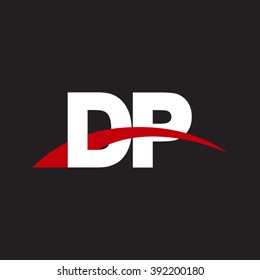 DP initial overlapping swoosh letter logo white red black background