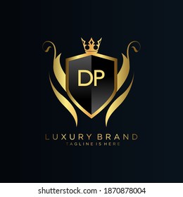 DP Letter Initial with Royal Template.elegant with crown logo vector, Creative Lettering Logo Vector Illustration.