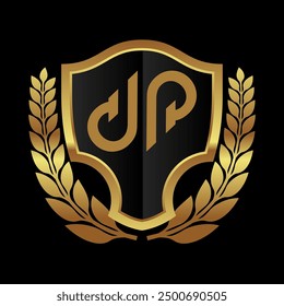 dp letter logo in shield with wreath