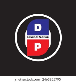 VECTOR de logotipo de letra DP rojo añadir diseño de color azul sobre fondo de color negro Diseño de logotipo de letra DP
