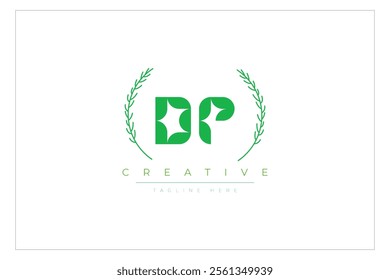 DP letters eco logo with leaf. Fresh nature and healthy leaf logo design.