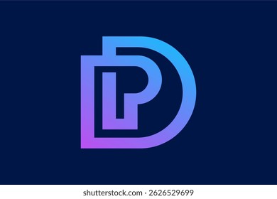DP logo design, letter, monogram, icon, symbol, initials. Combination of D and P letter in modern futuristic logo shape with gradient colors. Very match for technology company etc.