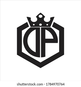DP Logo monogram rounded by hexagon shape with crown design template on white background