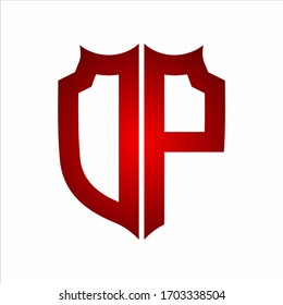 DP Logo Shield style Monogram design template with red colors on white background