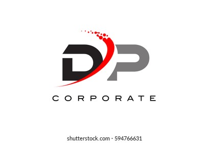 DP Modern Letter Logo Design with Red Swoosh and Dots