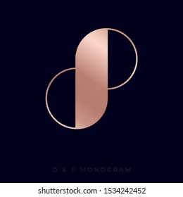 DP monogram. D and P letters logo. Gold monogram isolated, on dark background.