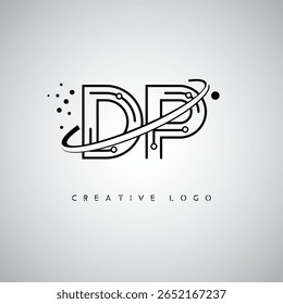 DP Orbit Monogram Logo – Futuristic Minimal Letter mark with Circular Line Art, Tech-Inspired Dots and Space Motion Concept for Modern Branding Identity