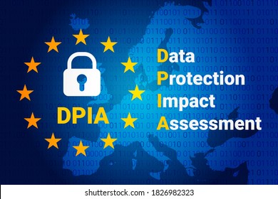 DPIA - Data Protection Impact Assessment. Vector Illustration. EU Flag And Map