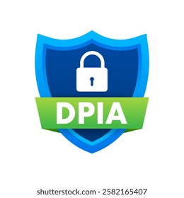 Dpia protecting data with shield and lock symbol