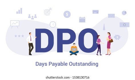 dpo days payable outstanding concept with big word or text and team people with modern flat style - vector