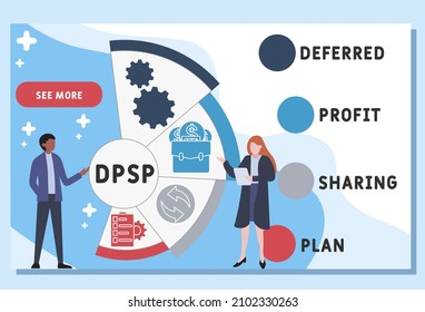 DPSP - Akronym für die latente Gewinnbeteiligung. Hintergrund des Unternehmenskonzepts.  Vektorgrafik-Konzept mit Schlagwörtern und Symbolen. Buchstabengrafik mit Symbolen für Web-Banner, Flyer, Landing-Page