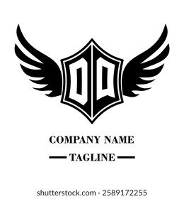 DQ A bold winged shield emblem with customizable initials A-Z. Sleek black-and-white vector, perfect for branding, sports teams, motorcycle clubs, gaming,apparel and High-quality
