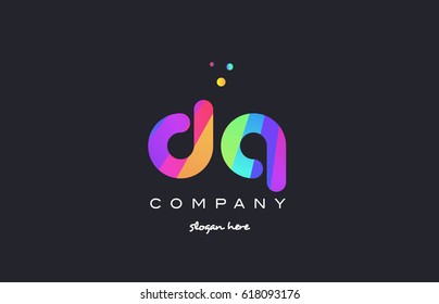 dq d q  creative rainbow green orange blue purple magenta pink artistic alphabet company letter logo design vector icon template