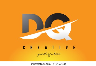 DQ D Q Letter Modern Logo Design with Swoosh Cutting the Middle Letters and Yellow Background.
