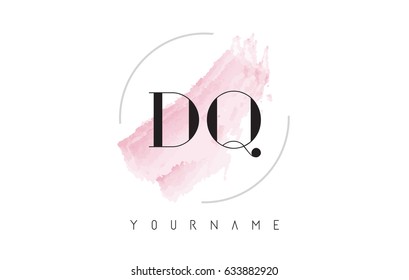 DQ D Q Watercolor Letter Logo Design with Circular Shape and Pastel Pink Brush.