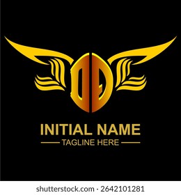 DQ Golden Wing Emblem Logo with elegant gold wings, sleek and modern design. Ideal for branding, creative projects, luxury businesses, or artistic ventures.