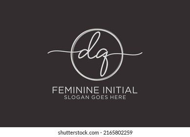 DQ handwriting logo with circle template vector logo of initial signature, wedding, fashion, floral and botanical with creative template.