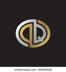 DQ initial letters looping linked ellipse elegant logo golden silver black background