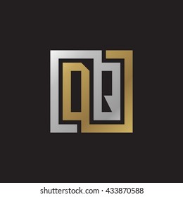 DQ initial letters looping linked square elegant logo golden silver black background