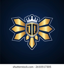 DQ initial letters monogram logo for gaming with shield and eagle wing
