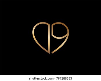 DQ initial logo letter with heart shape red colored, logo design for wedding invitation, wedding name and business name.