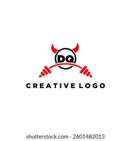 DQ initial monogram for fitnes or gym logo with devil style design