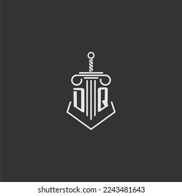 DQ initial monogram law firm with sword and pillar logo design