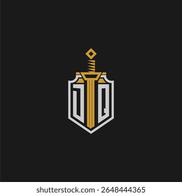 DQ initial monogram for shield and sword style image