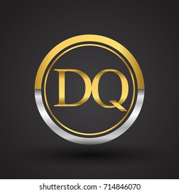 DQ Letter logo in a circle, gold and silver colored. Vector design template elements for your business or company identity.