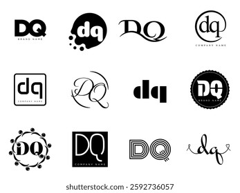 DQ logo company template. Letter d and q logotype. Set different classic serif lettering and modern bold text with design elements. Initial font typography. Collection trendy business identity.