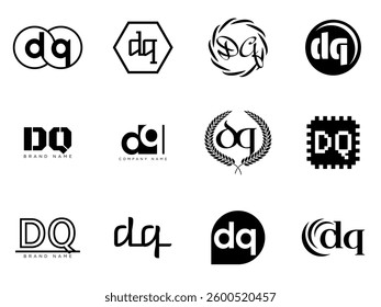 DQ logo company template. Letter d and q logotype. Set different classic serif lettering and modern bold text with design elements. Initial font typography. Collection trendy business identity.
