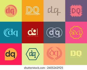 DQ logo company template. Letter d and q logotype. Set different classic serif lettering and modern bold text with design elements. Initial font typography. Collection trendy business identity.