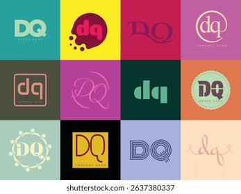 DQ logo company template. Letter d and q logotype. Set different classic serif lettering and modern bold text with design elements. Initial font typography. Collection trendy business identity.
