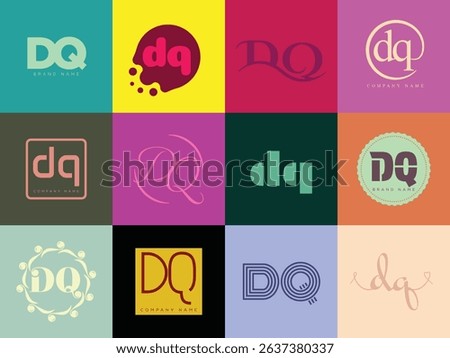 DQ logo company template. Letter d and q logotype. Set different classic serif lettering and modern bold text with design elements. Initial font typography. Collection trendy business identity.