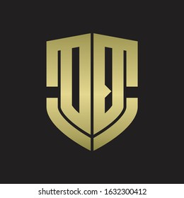 DQ Logo monogram with emblem shield shape design isolated gold colors on black background