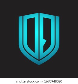 DQ Logo monogram with emblem shield design isolated with blue colors on black background