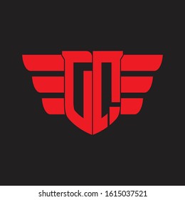 DQ Logo monogram with emblem and wings element design template on red colors