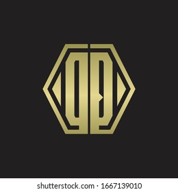 DQ Logo monogram with hexagon line rounded design template with gold colors