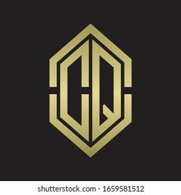 DQ Logo monogram with hexagon shape and outline slice style with gold colors
