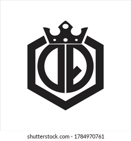DQ Logo monogram rounded by hexagon shape with crown design template on white background