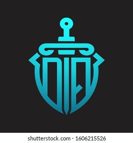 DQ Logo monogram with sword and shield combination isolated blue colors gradient