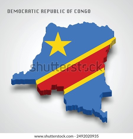 DR Congo 3d map with national flag on grey background