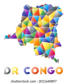 DR Congo - colorful low poly country shape. Multicolor geometric triangles. Modern trendy design. Vector illustration.