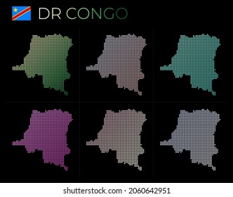 DR Congo dotted map set. Map of DR Congo in dotted style. Borders of the country filled with beautiful smooth gradient circles. Appealing vector illustration.