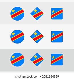 DR Congo flag icons set, vector flag of DR Congo. Three versions of icon.