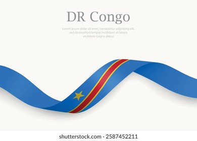DR Congo flag on Waving ribbon. Template for independence day